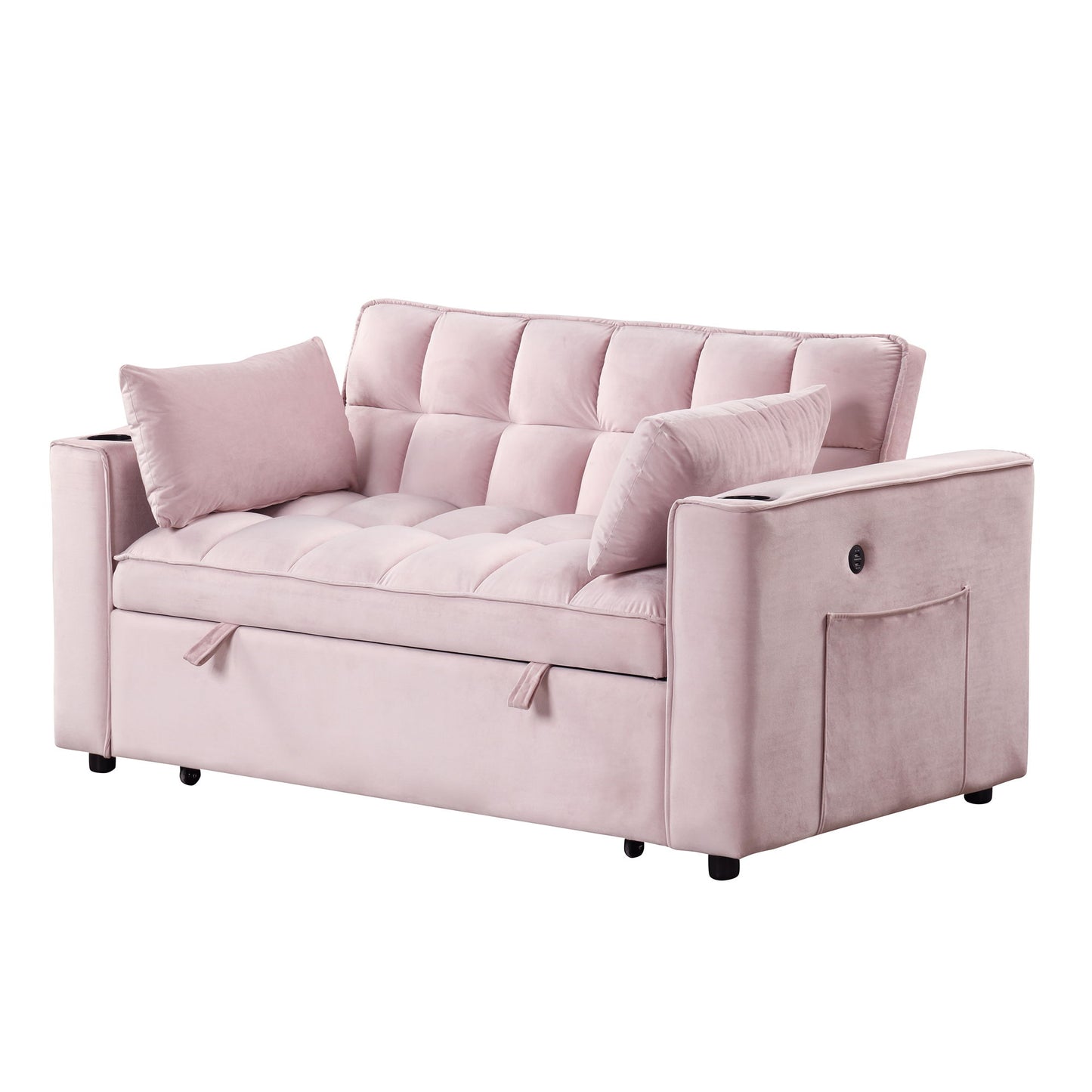 Multi Functional Sofa Bed With Cup Holder And USB Port For Living Room Or Apartments - Pink