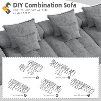 Modern Oversized Modular Sectional Sofa, Sparkling Fabric Soft Cushion Sofa With 6 Pillows, 6 Pieces Diy Combination Tufted Sofa, No Assembly Required - Gray