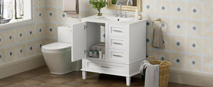 Bathroom Vanity, Modern Bathroom Cabinet With Sink Combo Set, Bathroom Storage Cabinet With A Soft Closing Door And 3 Drawers, Solid Wood Frame - White