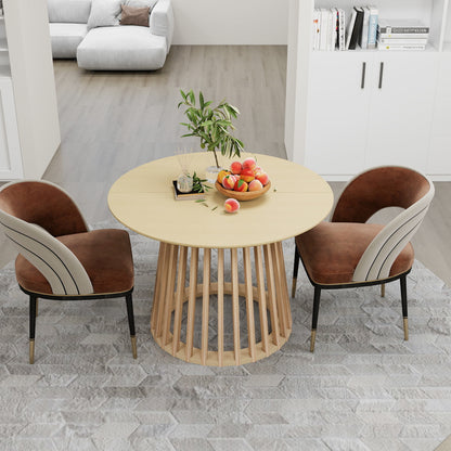 Modern Round Coffee Table With Grille Molding For Living Room, Bedroom, Or Balcony - Oak
