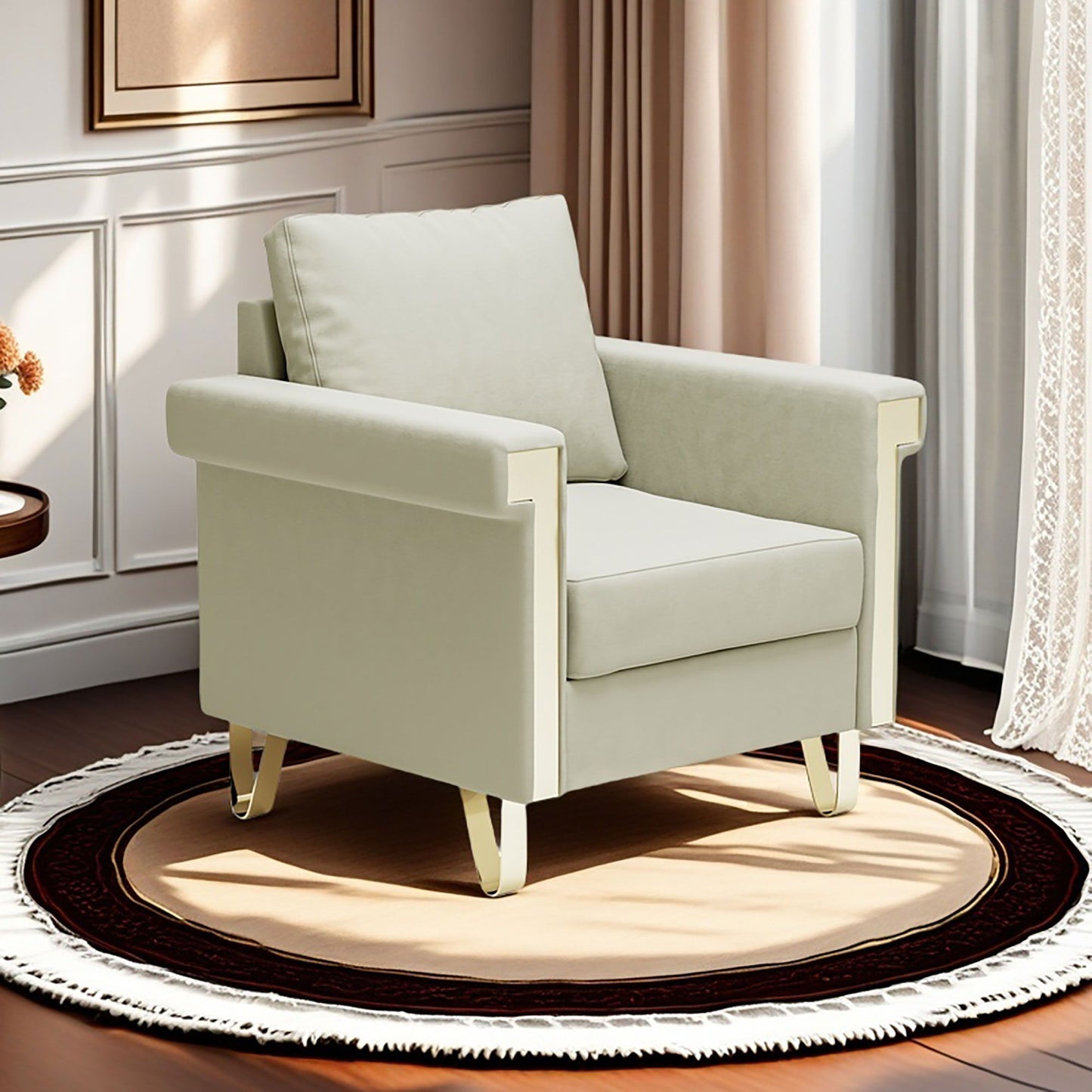 Shiny Velvet Chair With High Resilience Foam And Durable Metal Legs - Cream White