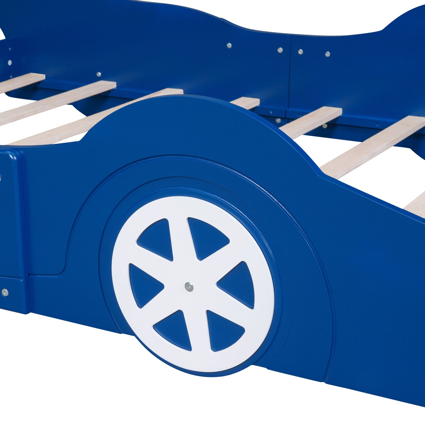 Full Size Race Car-Shaped Platform Bed & Wheels - Blue