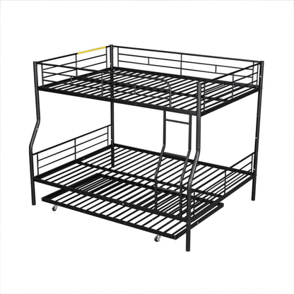 Full Long Over Queen Metal Bunk Bed With Trundle - Black