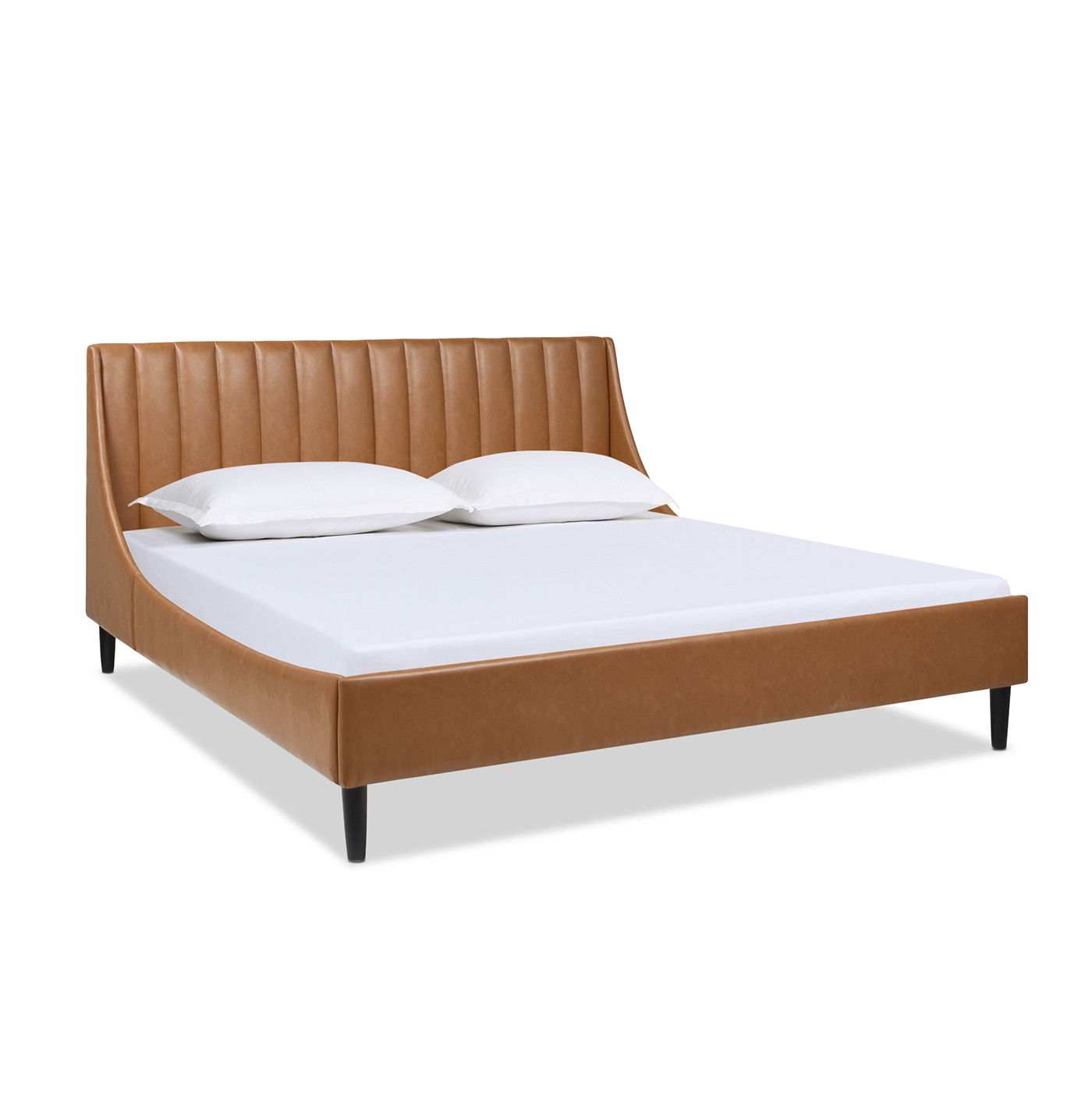 Aspen - King Vertical Tufted Headboard Platform Bed Set - Caramel Tan Brown