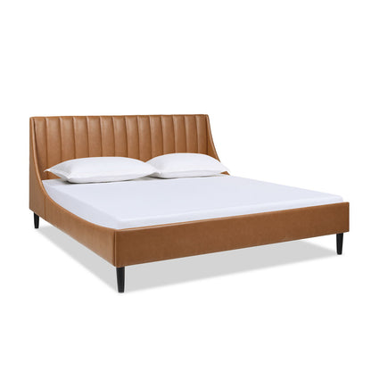 Aspen - King Vertical Tufted Headboard Platform Bed Set - Caramel Tan Brown