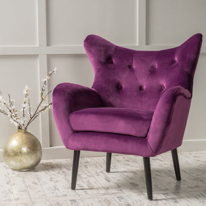 Alyssa - Velvet Arm Chair With Wingback Design - Fuchsia