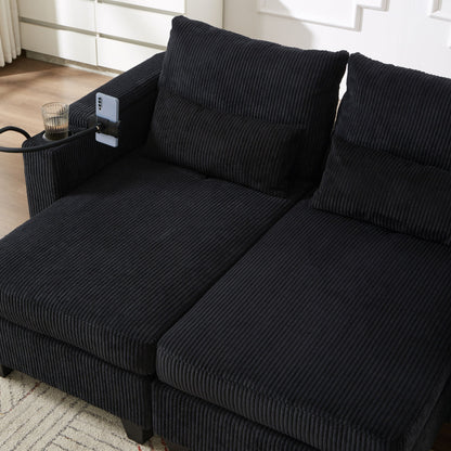 Convertible Chaise Lounge Sofa Chair Bed With USB Ports, Cup Holders & Storage - Black