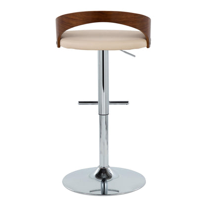 Grotto - Mid-Century Modern Adjustable Height Barstool With Swivel With Straight T Footrest (Set of 2) - Chrome / Walnut / Cream