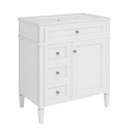 Bathroom Vanity & Top Sink, Modern Bathroom Storage Cabinet, 2 Drawers And A Tip-Out Drawer, Single Sink Bathroom Vanity - White