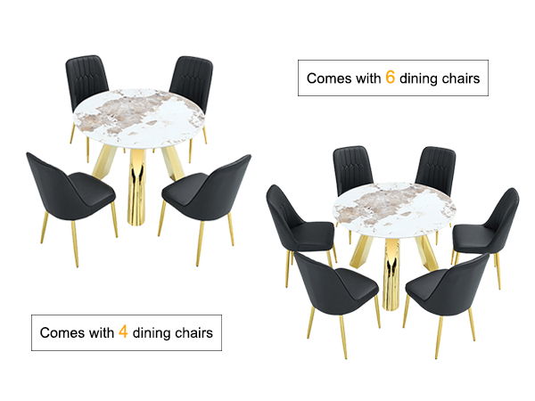 Stainless Steel Pattern Burning Stone Round Table Suitable For 2, 4 Or 6 People - Gold / White