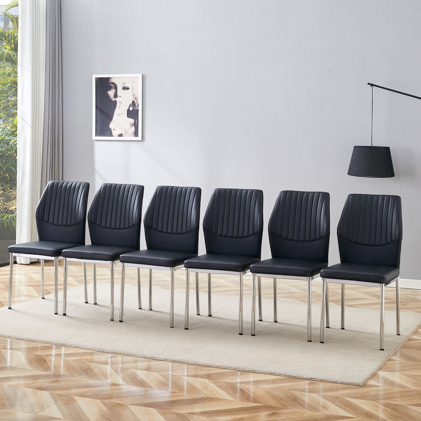 Luxury Simple Chair High Resilience Dining Chair Material With Metal Leg (Set of 6) - Black / Silver