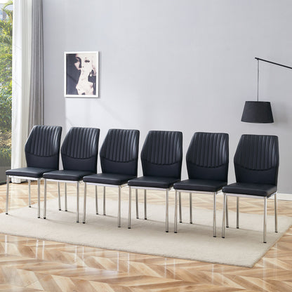 Luxury Simple Chair High Resilience Dining Chair Material With Metal Leg (Set of 6) - Black / Silver
