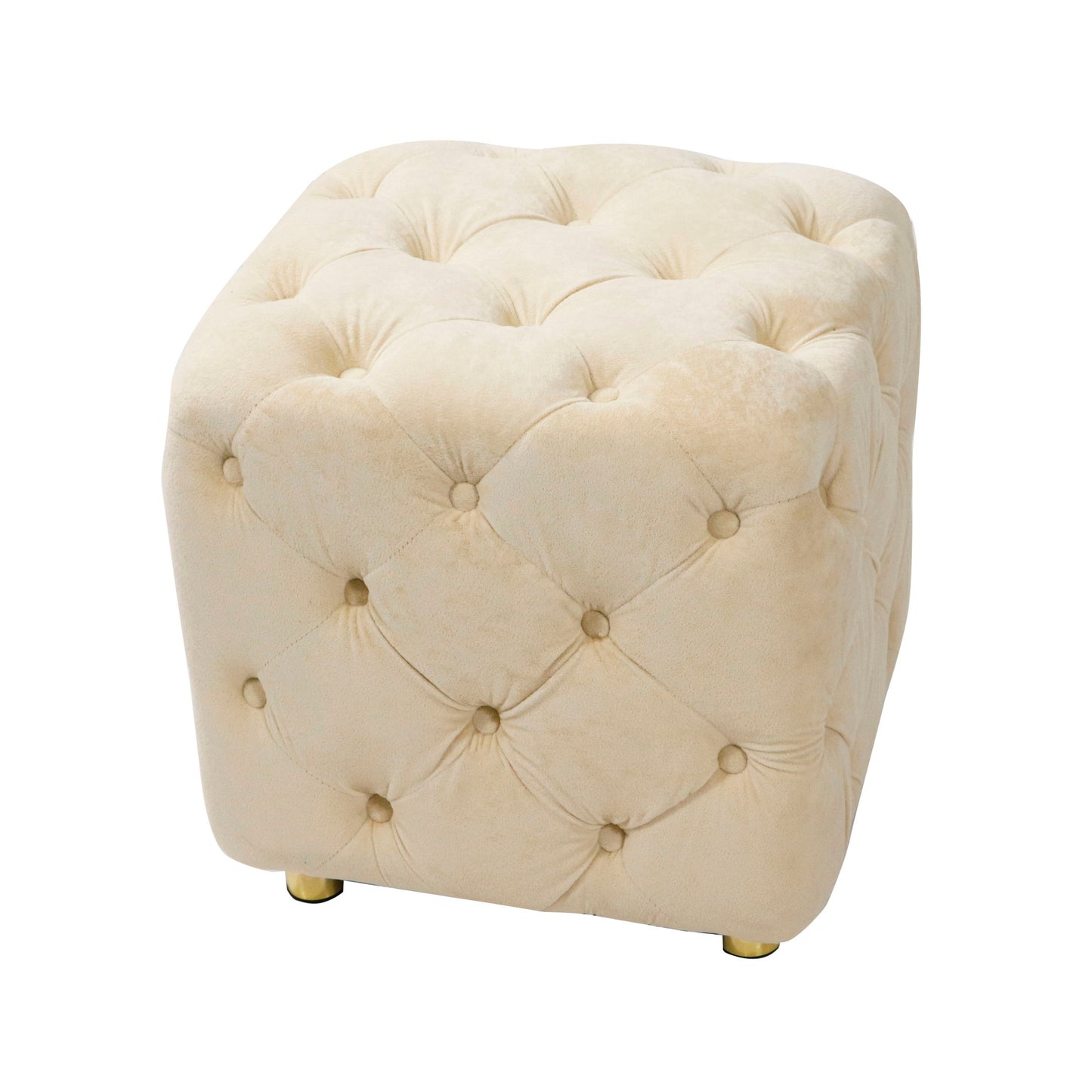 Modern Velvet Upholstered Ottoman, Exquisite Small End Table, Soft Foot Stool, Dressing Makeup Chair, Comfortable Seat For Living Room, Bedroom, Entrance - Beige