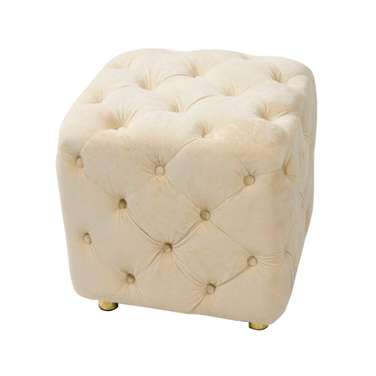 Modern Velvet Upholstered Ottoman, Exquisite Small End Table, Soft Foot Stool, Dressing Makeup Chair, Comfortable Seat For Living Room, Bedroom, Entrance - Beige