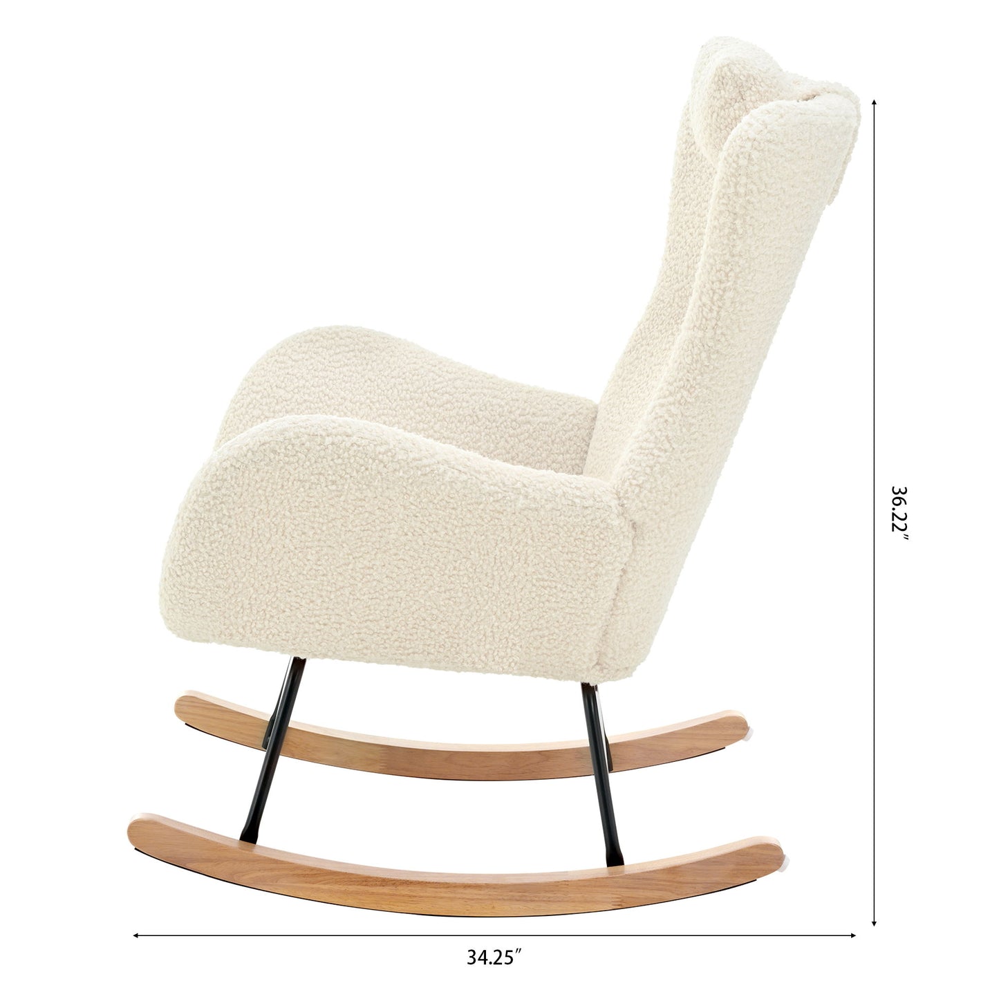 Rocking Chair Nursery, Teddy Upholstered Rocker Glider Chair With High Backrest, Adjustable Headrest & Pocket, Comfy Glider Chair For Nursery, Bedroom, Living Room, Offices, Rubber Wood - Beige