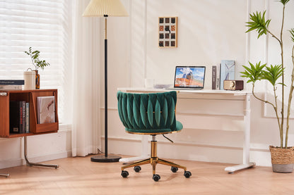 Office Desk Chair, Upholstered Home Office Desk Chairs With Adjustable Swivel Wheels, Ergonomic Office Chair For Living Room, Bedroom, Office, Vanity Study - Emerald