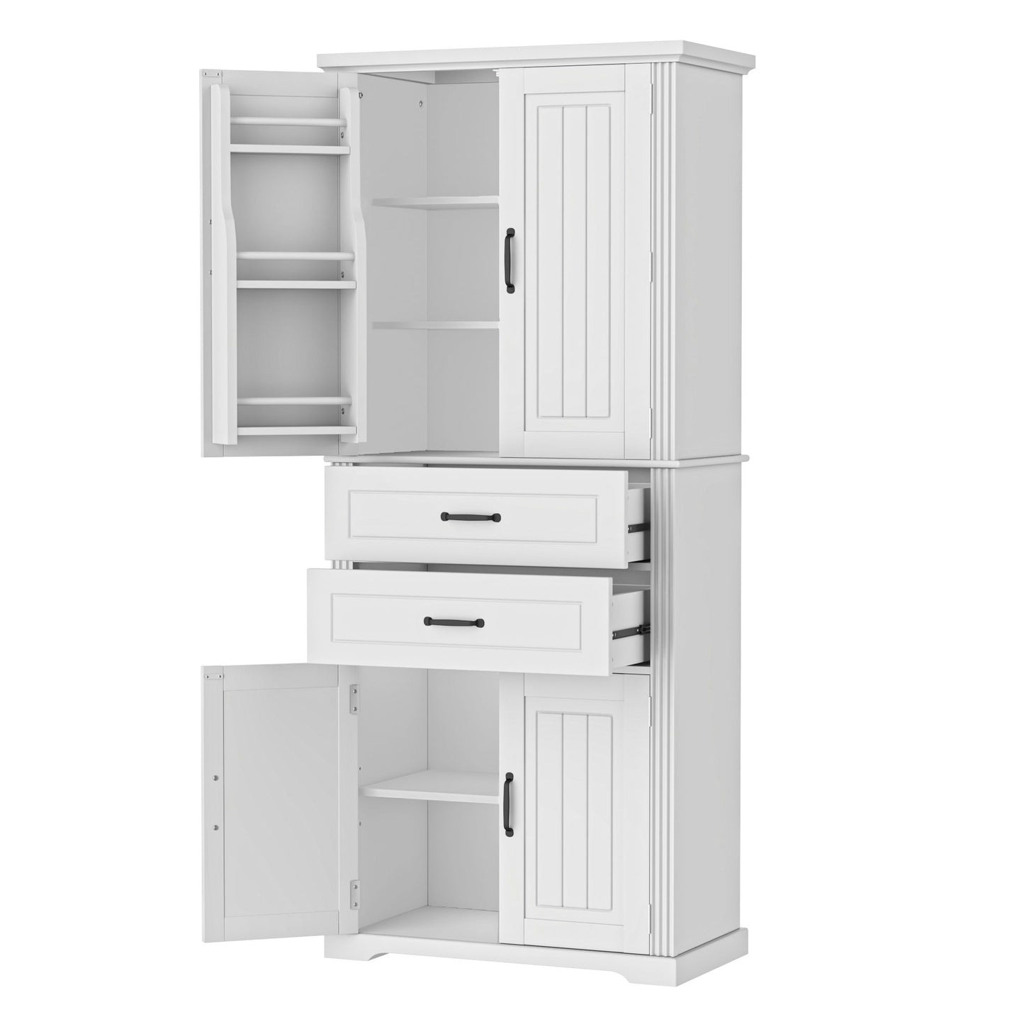 Elegant Multi Functional Storage Cabinet With Slide Rail Drawers, Adjustable Shelves - White