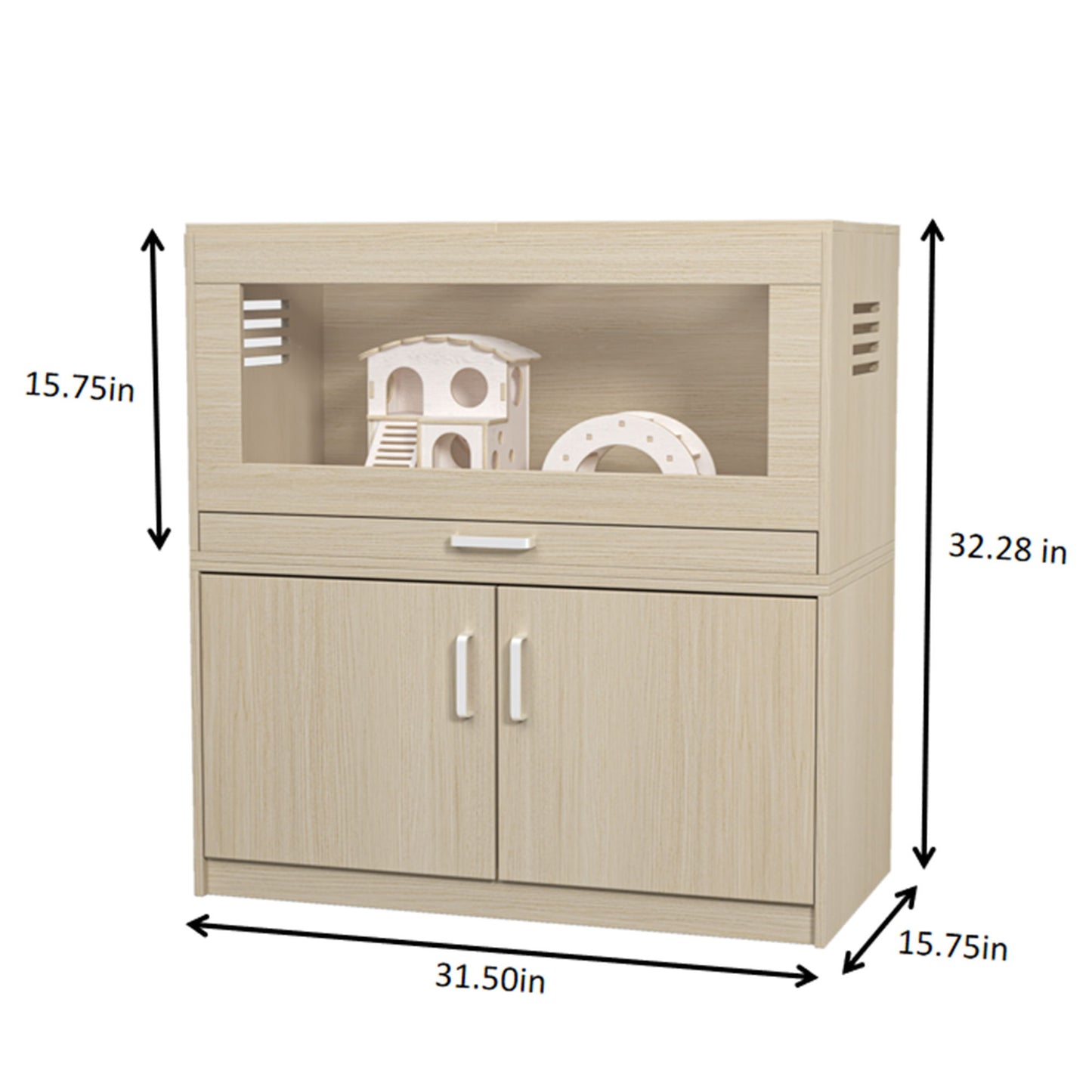 Hamster Cage, Rat Cage Wood With Independent Storage Cabinet, House For Ch" illa With Guinea Pig Hutch And Bridge, Easy View Acrylic Panels, Living Habitat X-Large - Teak