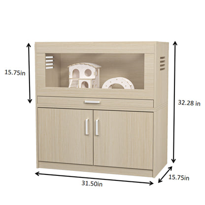 Hamster Cage, Rat Cage Wood With Independent Storage Cabinet, House For Ch" illa With Guinea Pig Hutch And Bridge, Easy View Acrylic Panels, Living Habitat X-Large - Teak