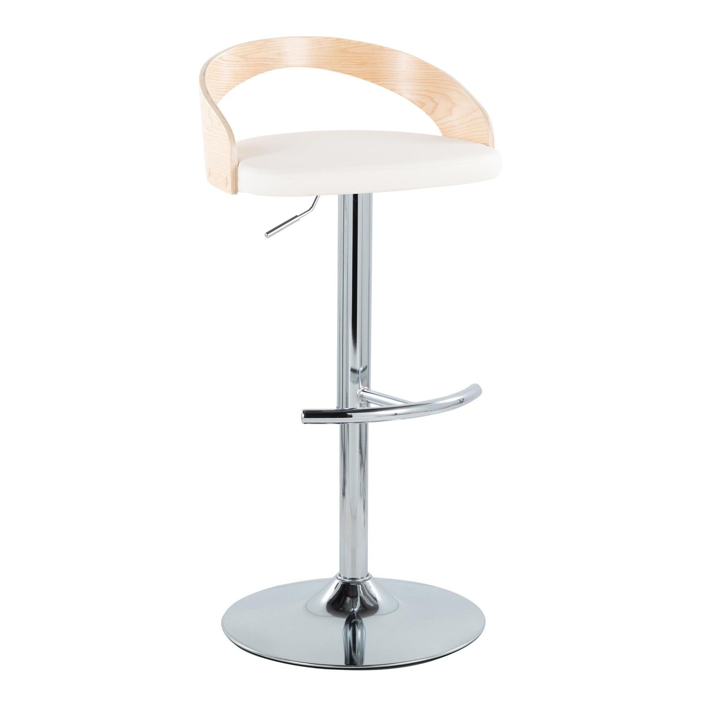 Grotto - Contemporary Adjustable Barstool With Swivel With Rounded T Footrest (Set of 2) - Chrome / Natural / White