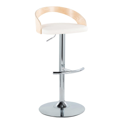 Grotto - Contemporary Adjustable Barstool With Swivel With Rounded T Footrest (Set of 2) - Chrome / Natural / White