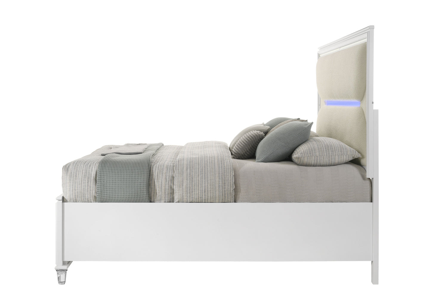 Tarian - Boucle Queen Bed With LED & Storage - White