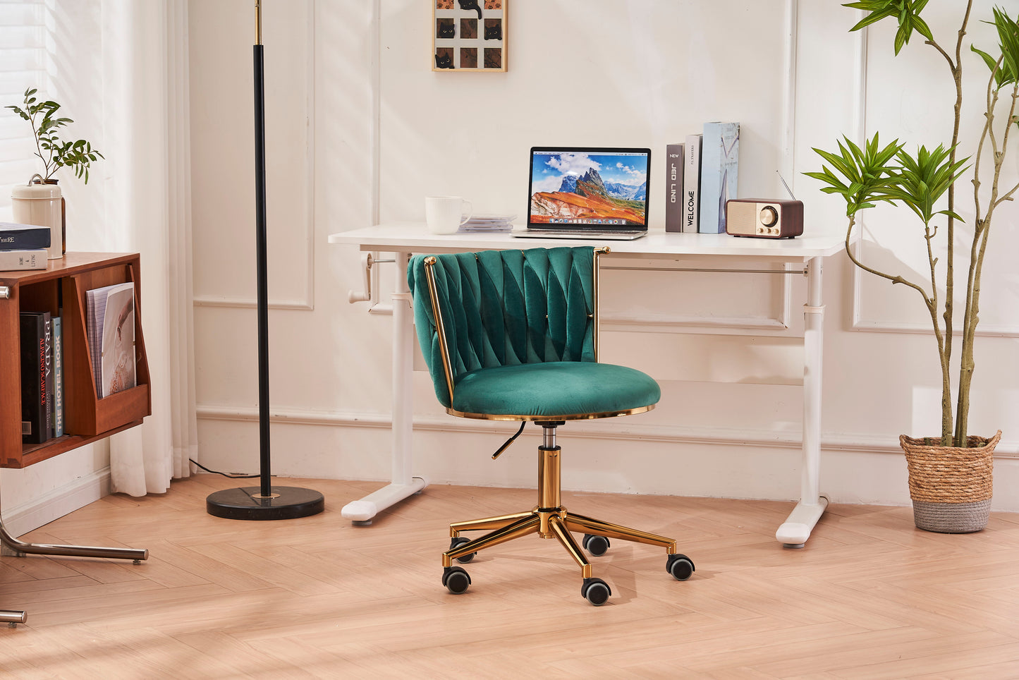 Office Desk Chair, Upholstered Home Office Desk Chairs With Adjustable Swivel Wheels, Ergonomic Office Chair For Living Room, Bedroom, Office, Vanity Study - Emerald