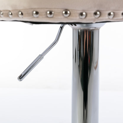 Swivel Velvet Barstools Adjusatble Seat Height From 25-33", Modern Upholstered Chrome Base Bar Stools With Backs Comfortable Tufted For Home Pub And Kitchen Island (Set of 2) - Beige