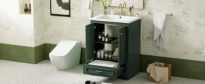 Bathroom Vanity With Ceramic Sink Combo, Modern Freestanding Storage Cabinet With Silver Handles, Soft Closing Doors - Green