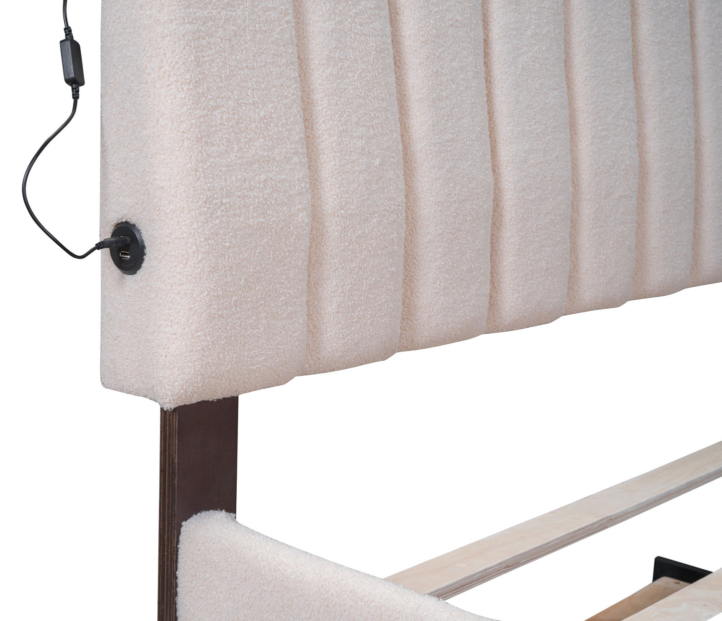 Queen Size Upholstered Platform Bed With Twin Long Trundle - Beige
