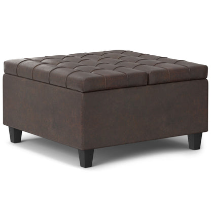 Harrison - Small Square Coffee Table Storage Ottoman - Distressed Brown