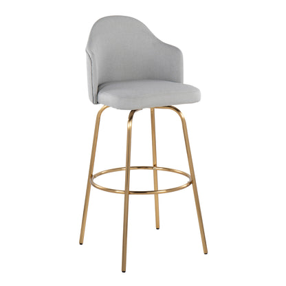 Ahoy - Contemporary Fixed Height Bar Stool Round Gold Footrest (Set of 2) - Light Gray / Gold