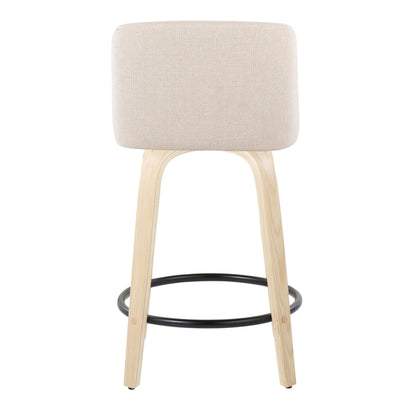 Toriano - Contemporary Fixed Height Counter Stool With Swivel With Round Footrest (Set of 2) - Cream / Natural