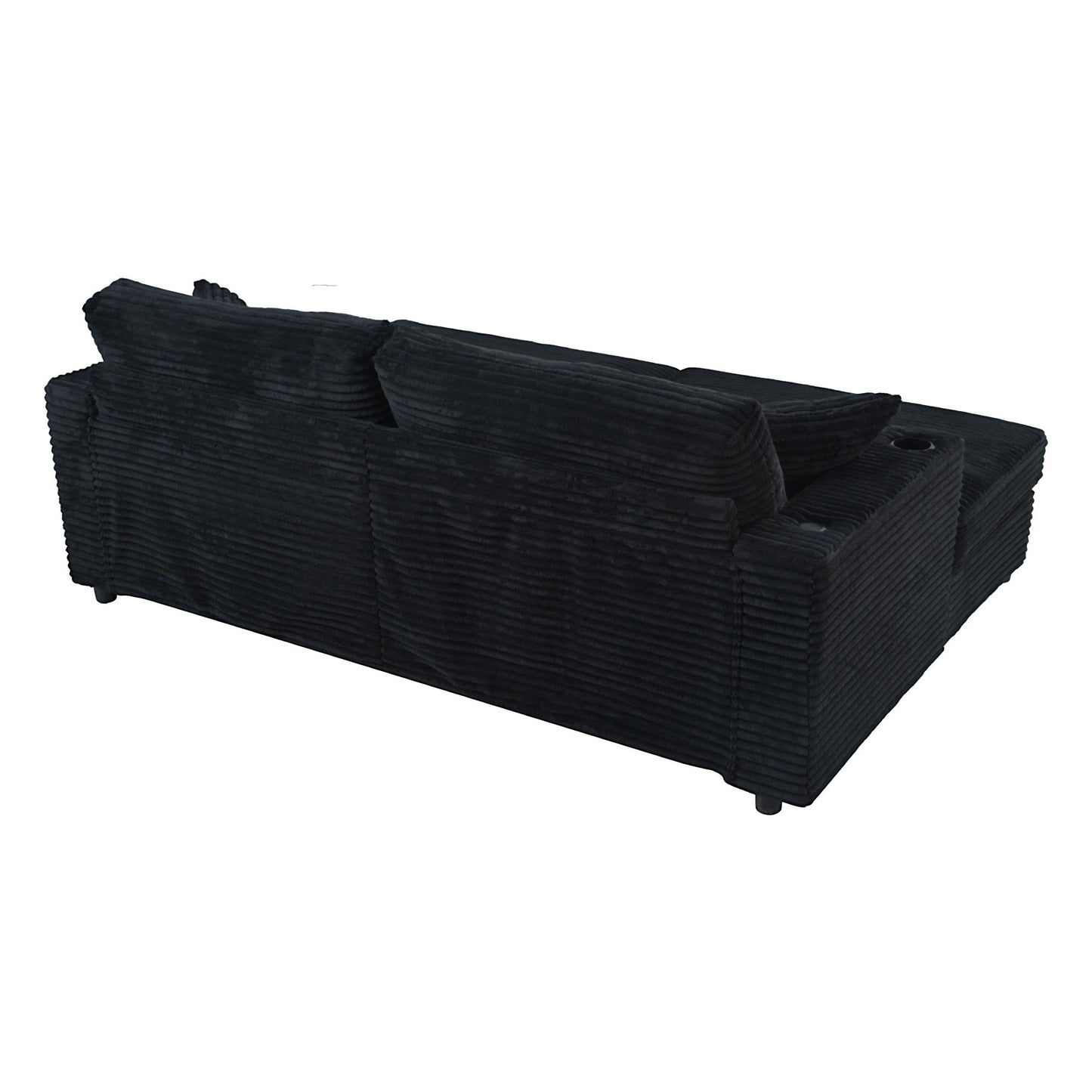 Oversized Loveseat Chaise Lounge Sectional Sofa Bed Corduroy Sleeper Sofa With 2 USB Ports, 2 Cup Holders And 2 Throw Pillows For Living Room And Bedroom - Black