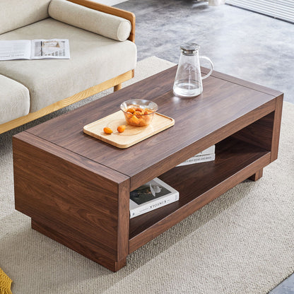 Modern Minimalist Rectangular Coffee Table Measuring Embodies The Simple Charm Of Mid Century Aesthetics, Adding A Touch Of Elegance To Your Living Room - Walnut
