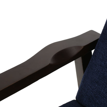 Wide Wood Hand Manual Club Recliner - Navy Blue