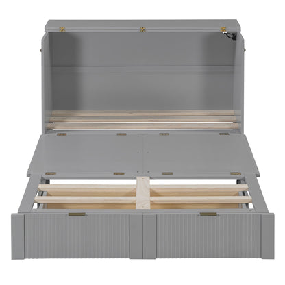 Full Size Murphy Bed With Drawer And A Set Of Sockets & USB Ports, Pulley Structure Design - Gray