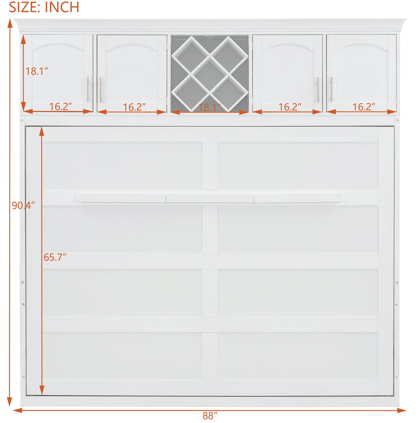 Queen Size Murphy Wall Bed With Top Cabinets & Wine Rack - White