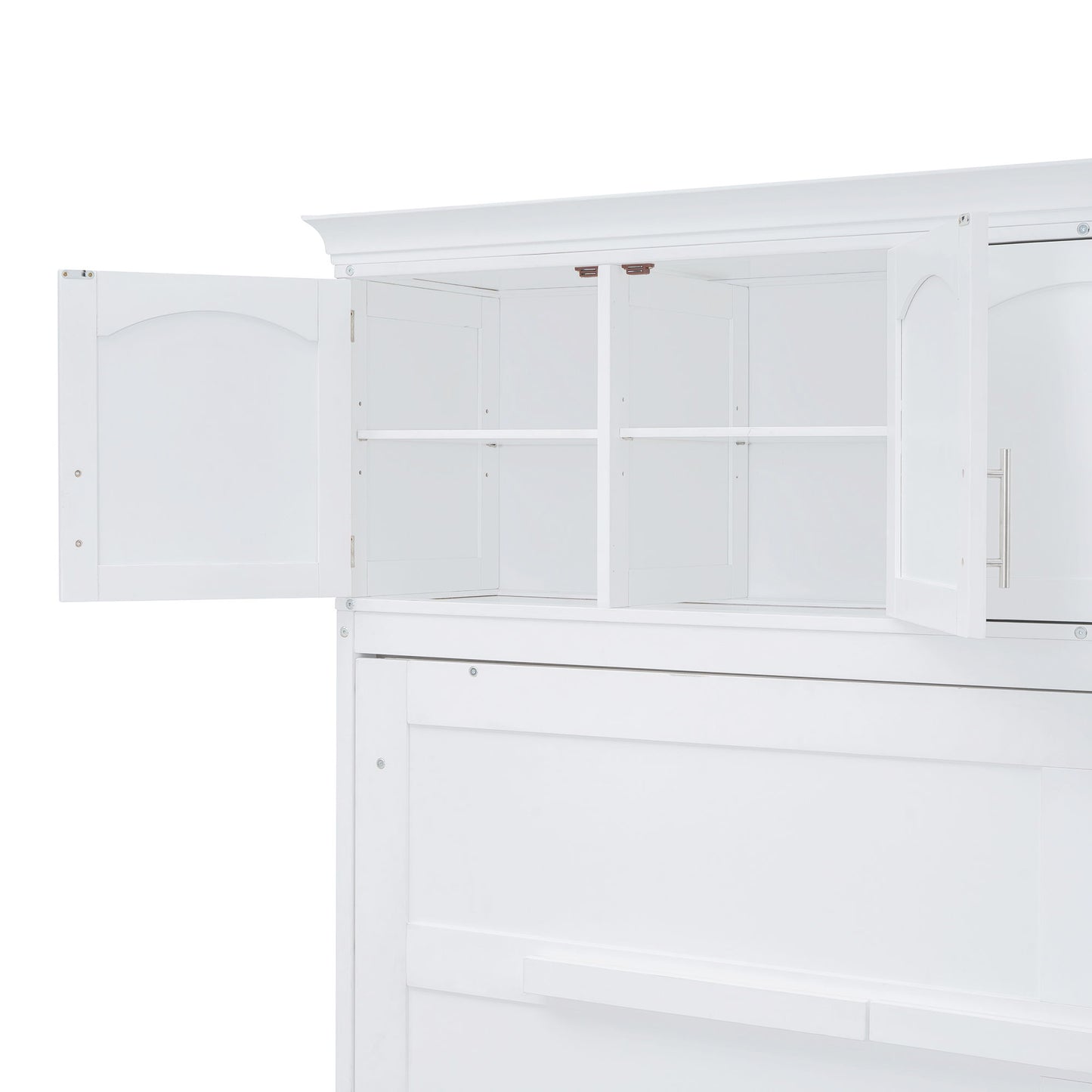 Full Size Space Saving Murphy Wall Bed With Top Cabinets, Flexible Slats - White