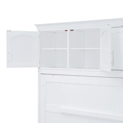 Full Size Space Saving Murphy Wall Bed With Top Cabinets, Flexible Slats - White