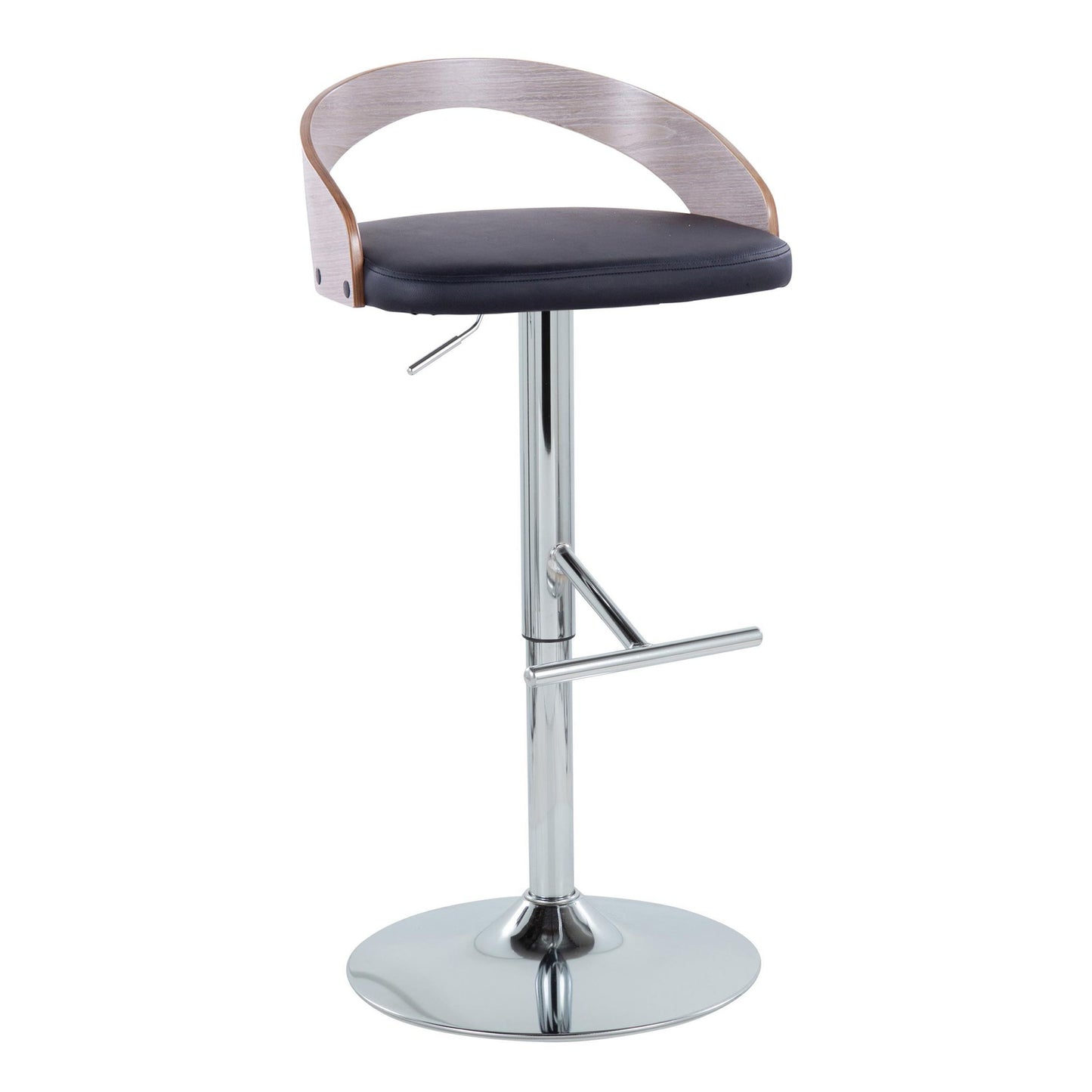 Grotto - Contemporary Adjustable Height Barstool With Swivel With Straight T Footrest (Set of 2) - Chrome / Light Gray / Black