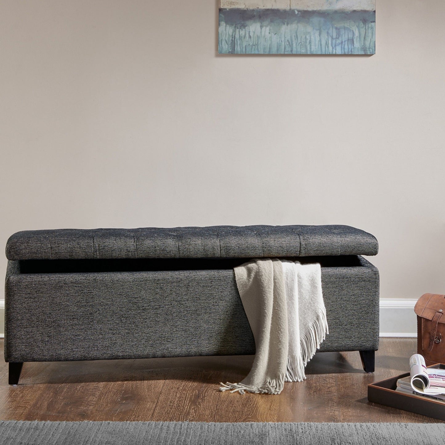 Tufted Top Soft Close Storage Bench Polyester - Charcoal