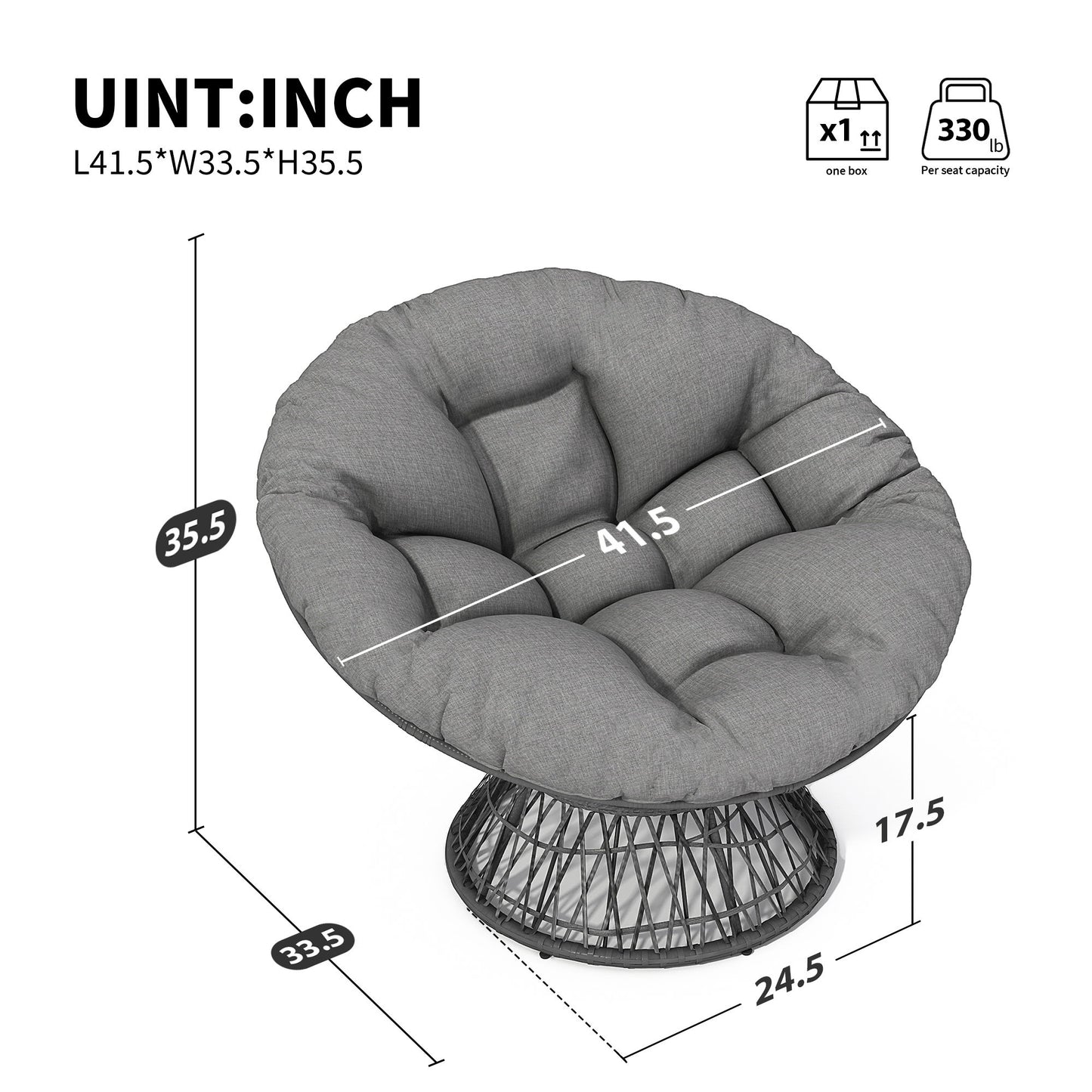 Ergonomic Wicker Chair With Cloud Thick Density Cushion, 3 Proof Cover High Capacity Iron Frame Fluid 360ÔøΩÔøΩÔøΩÔøΩÔøΩÔøΩÔøΩÔøΩÔøΩÔøΩÔøΩÔøΩÔøΩÔøΩÔøΩ Swivel - Gray