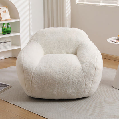 Giant Bean Bag Chair For Adults, Spacious Memory Foam Bean Bag Sofa With Armrests Teddy Fabric, Comfy Seating For Living Room Or Bedroom - Off White