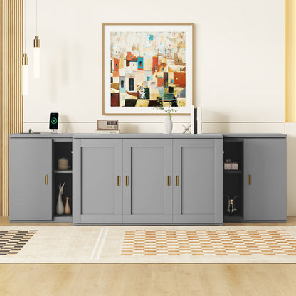 Full Size Murphy Bed With Shelves, Cabinets And USB Ports - Gray