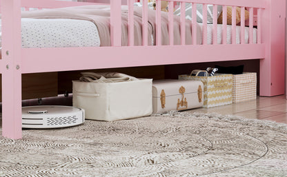 Twin Size Bed With Headboard Storage Rack, 2 Under Bed Drawers, 3 - Side Guardrails For Safety And Security - Pink