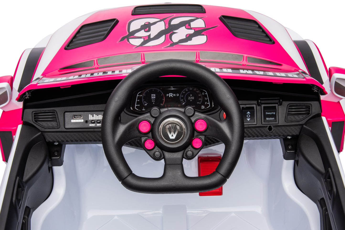 12V4A 20W*2 One Button Start, Forward And Backward, High And Low Speed, Music, Front Light, Power Display, Two Doors Can Open, 2.4G R / C, Seat Belt Four Wheel Absorber Kids Ride On Car - Pink