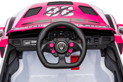12V4A 20W*2 One Button Start, Forward And Backward, High And Low Speed, Music, Front Light, Power Display, Two Doors Can Open, 2.4G R / C, Seat Belt Four Wheel Absorber Kids Ride On Car - Pink