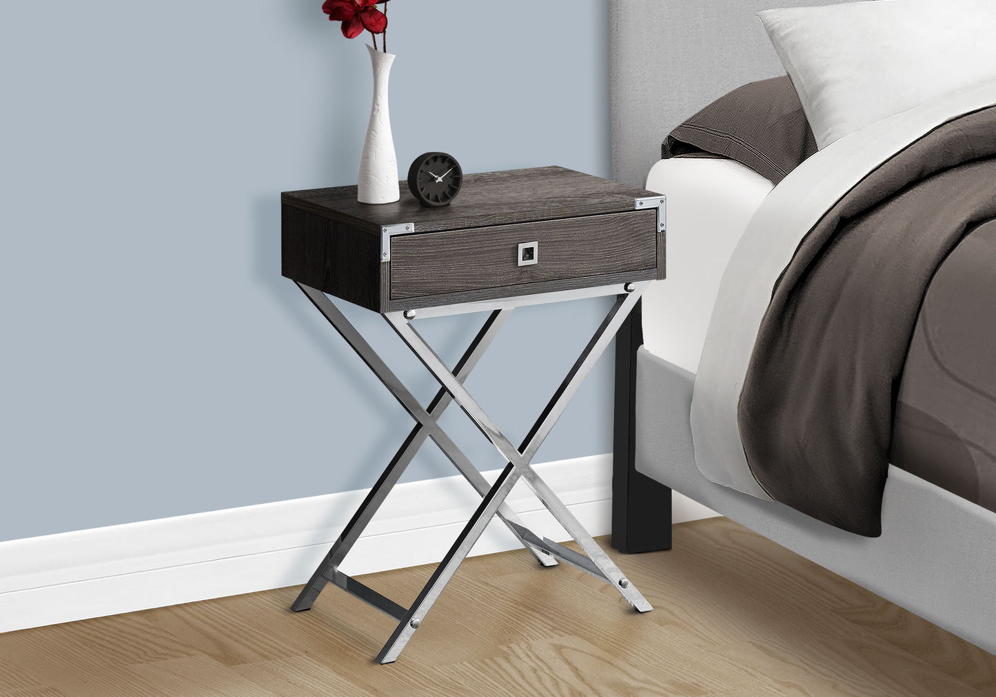 Accent Side Table, Storage Drawer - Taupe