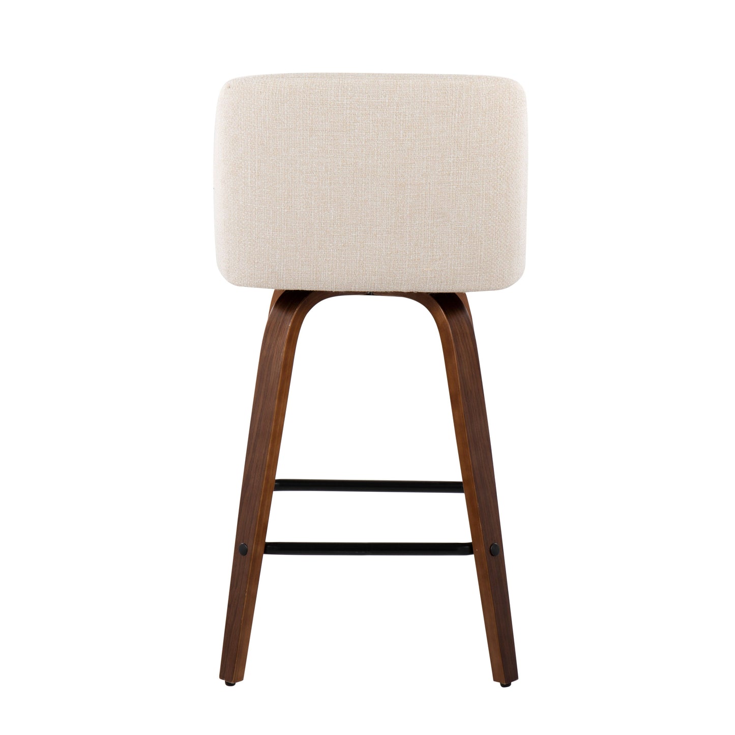 Toriano - Mid-Century Modern Fixed Height Counter Stool & Square Footrest (Set of 2) - Walnut / Cream